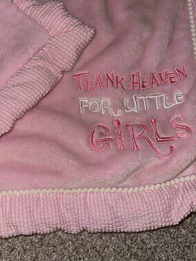 Thank Heaven For Little Girls Pink Baby Blanket Gingham Trim Plush Security